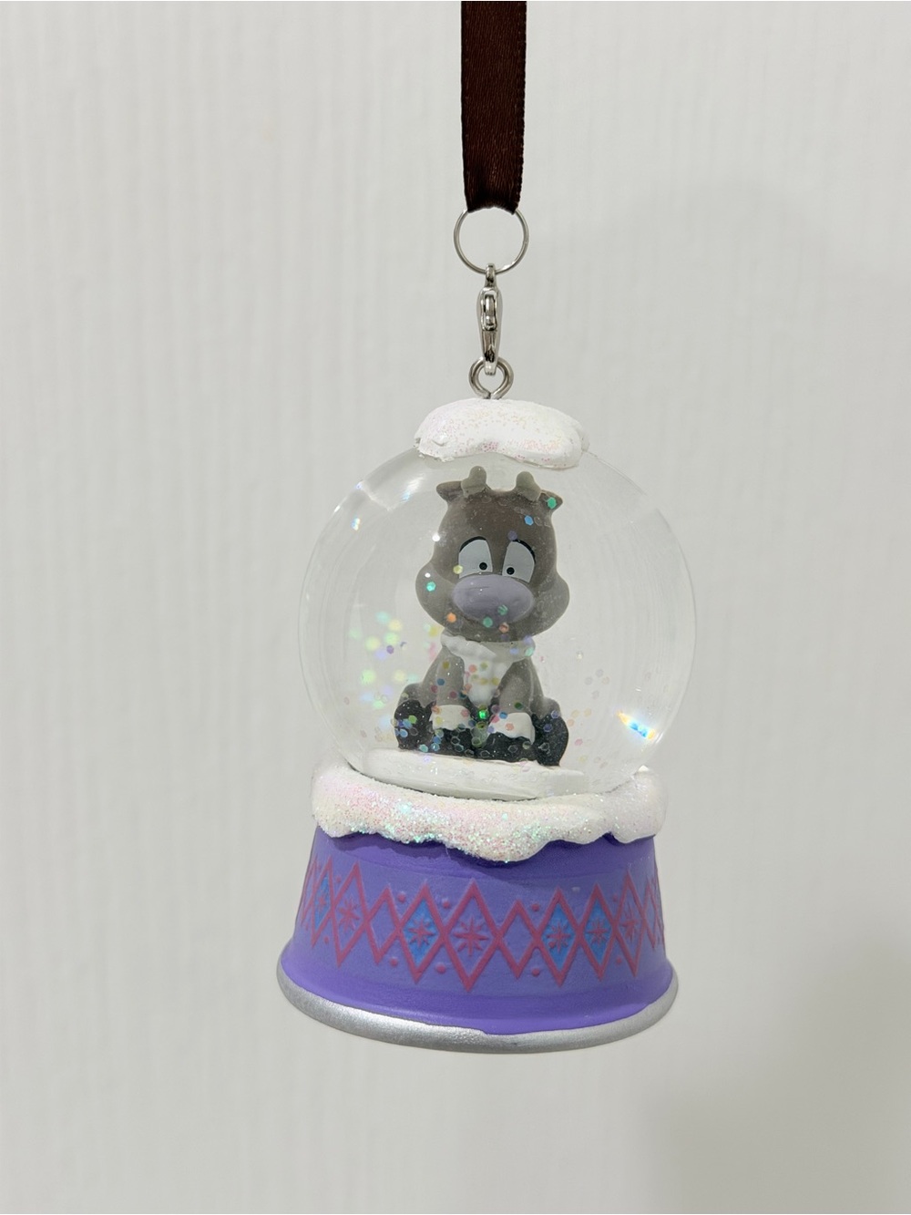 Disney Purple Snow Globe Ornament with Gray Reindeer